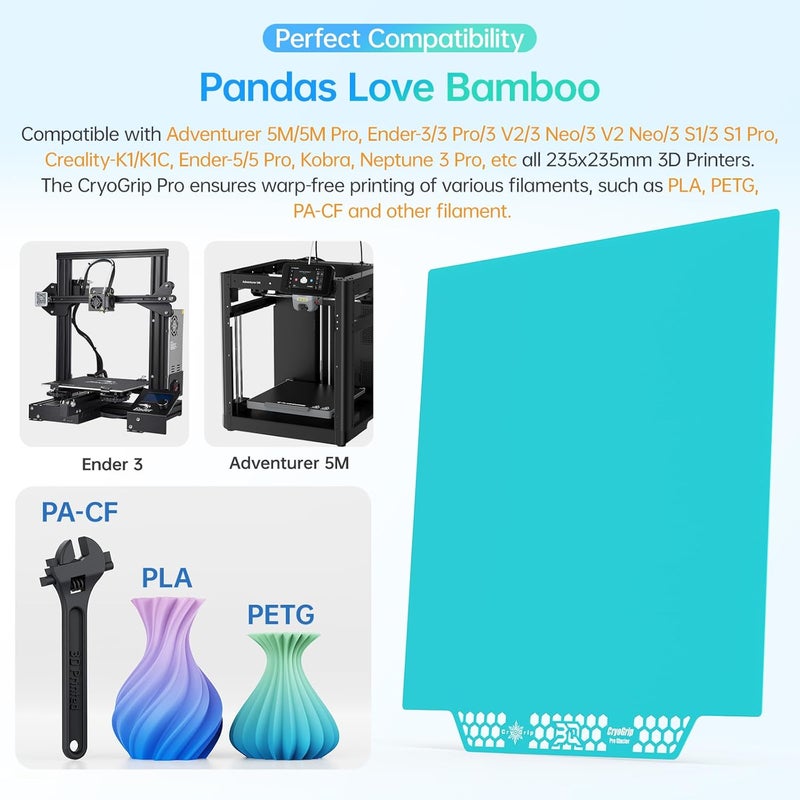 BigTreeTech BIQU Cryogrip Pro Glacier 235x235MM Panda Build Plate for Adventurer 5M/5M Pro, Ender-3/3 Pro/3 V2/3 Neo/3 V2 Neo/3 S1/3 S1 Pro, Creality-K1/K1C, Ender-5/5 Pro, Kobra, Neptune 3 Pro, etc. 3D Printers - Image 4